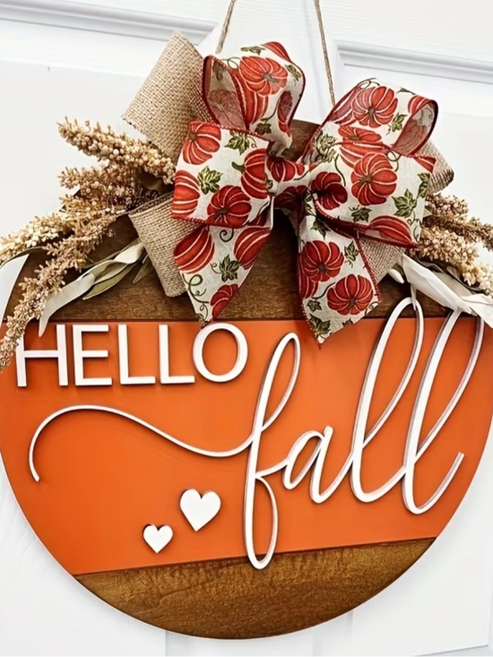 kristine’s closet Other - “Hello Fall”Round Wooden Sign with White Script and Bow